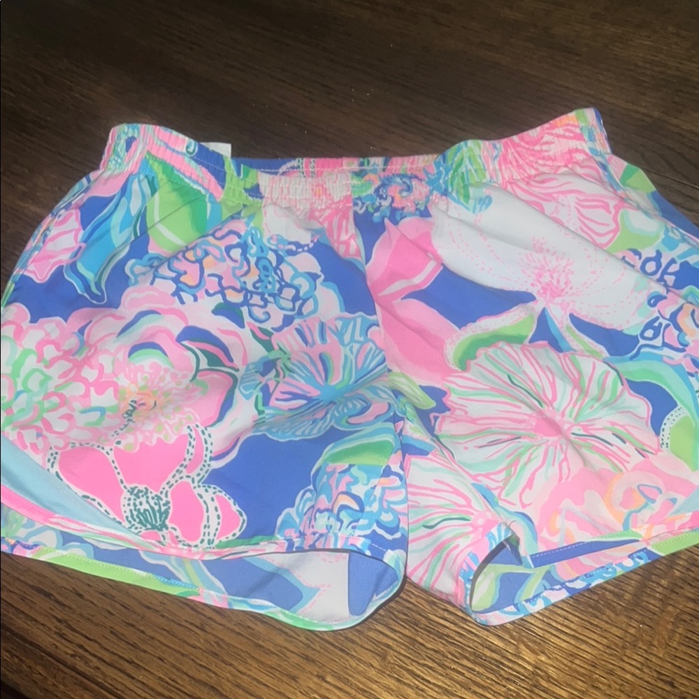 Lilly Pulitzer Pink and Blue Athletic Shorts Vibrant Design NWOT